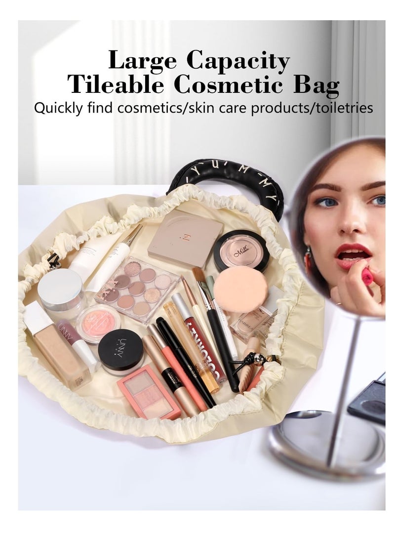 Excefore Lazy Drawstring Makeup Bags, Large Capacity Waterproof Travel Portable Cosmetic Bag, One-Step Toiletry Organizer, Beauty Makeup Storage Bag for Eyeshadow, Lipstick, Skin Care (1Pcs, Apricot) - Image 4