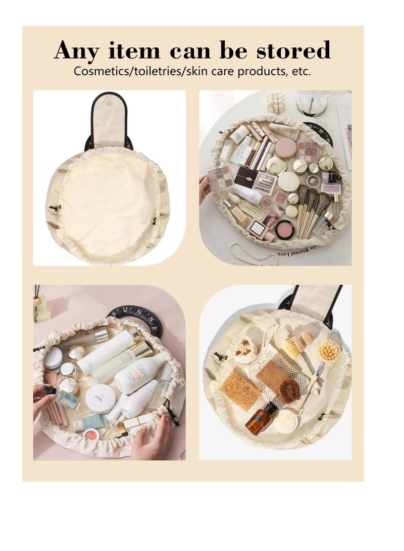 Excefore Lazy Drawstring Makeup Bags, Large Capacity Waterproof Travel Portable Cosmetic Bag, One-Step Toiletry Organizer, Beauty Makeup Storage Bag for Eyeshadow, Lipstick, Skin Care (1Pcs, Apricot) - Image 3