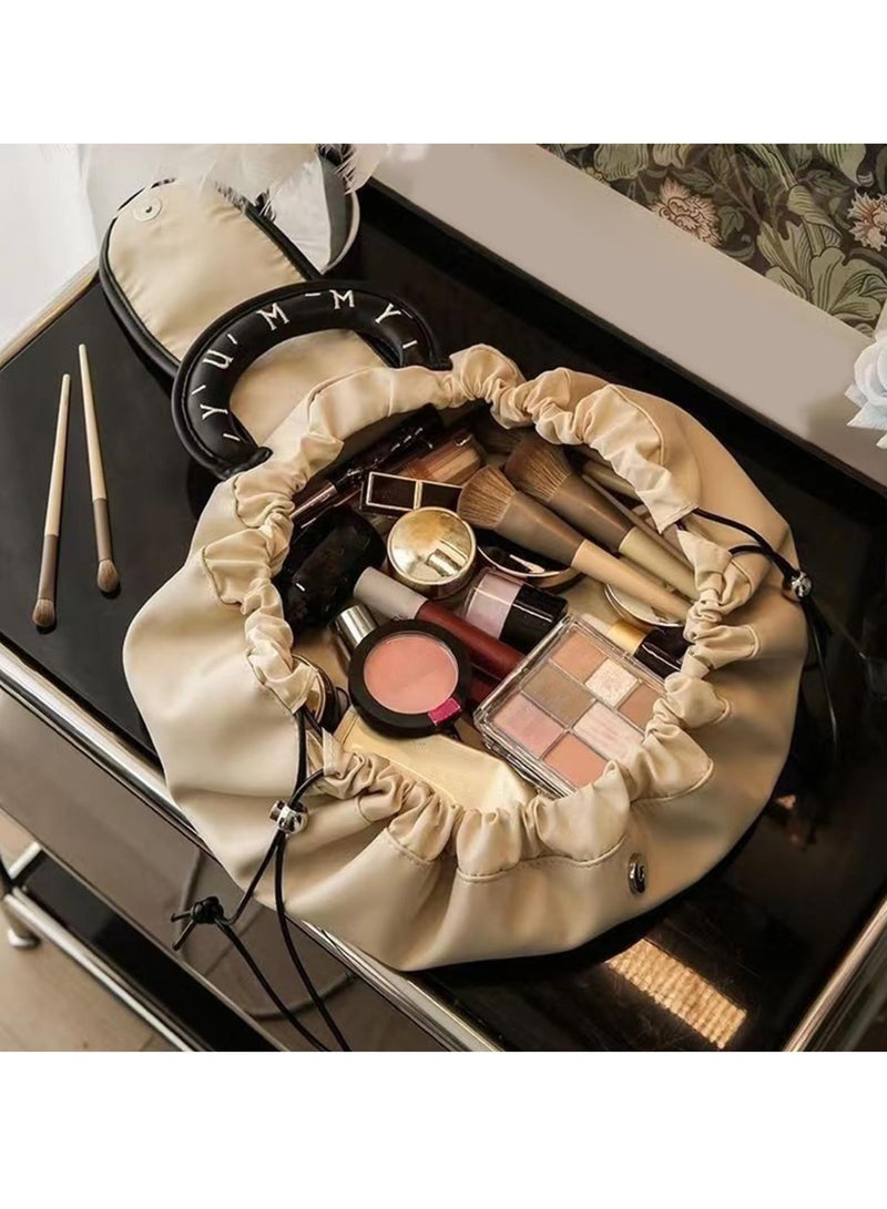 Excefore Lazy Drawstring Makeup Bags, Large Capacity Waterproof Travel Portable Cosmetic Bag, One-Step Toiletry Organizer, Beauty Makeup Storage Bag for Eyeshadow, Lipstick, Skin Care (1Pcs, Apricot) - Image 5