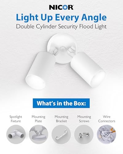 NICOR Lighting 100W White Double Cylinder Adjustable Security Flood Light (11522) - Image 2