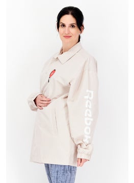 Reebok Women Sportswear Fit Brand Logo Training Jacket, Beige  - Image 2