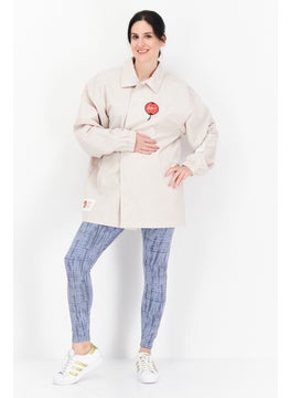 Reebok Women Sportswear Fit Brand Logo Training Jacket, Beige  - Image 4