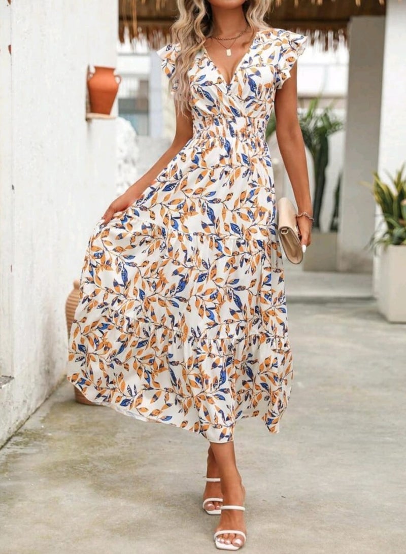 SHEIN Clasi Women's Summer Casual Leaf Printed Cap Sleeve  Dress - Image 1