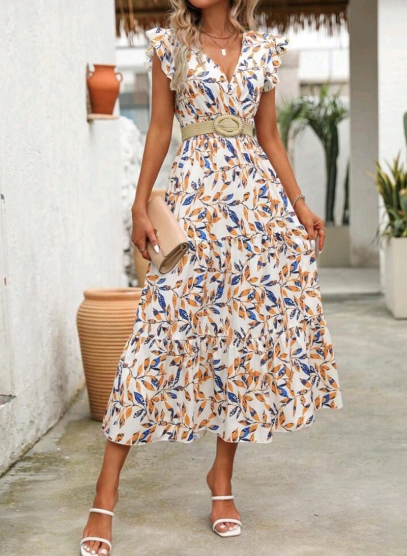 SHEIN Clasi Women's Summer Casual Leaf Printed Cap Sleeve  Dress - Image 2