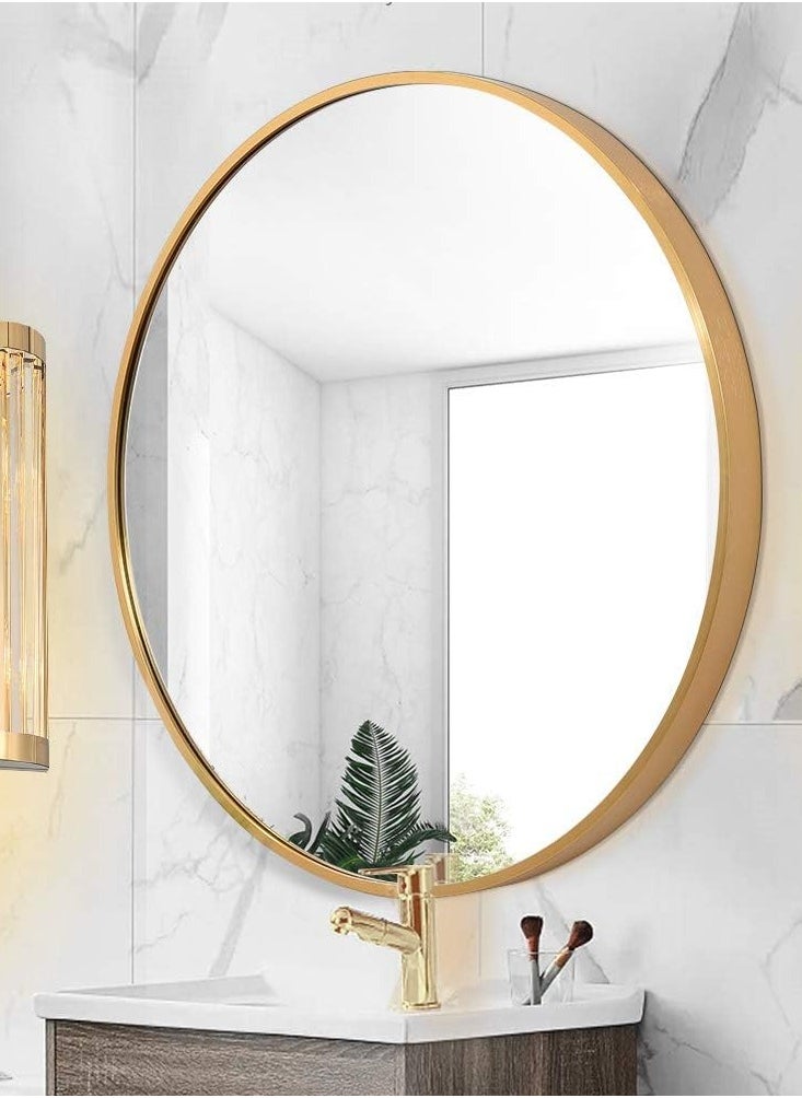 Decorhills Round Mirror Wall Mounted, Large Circle Mirrors for Wall Decor, Round 60Cm Big Metal Frame Wall Mirror, Modern Vanity Mirror for Living Room Bathroom Bedroom  - Image 1