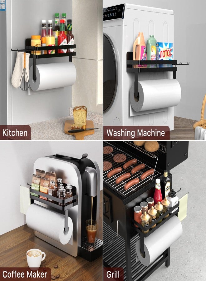 ZUNTO Magnetic Paper Towel Holder for Fridge, Black Kitchen Organizer with Towel Roll Holder, Spice Shelf and 2 Hanging Racks(No Drilling) - Image 4