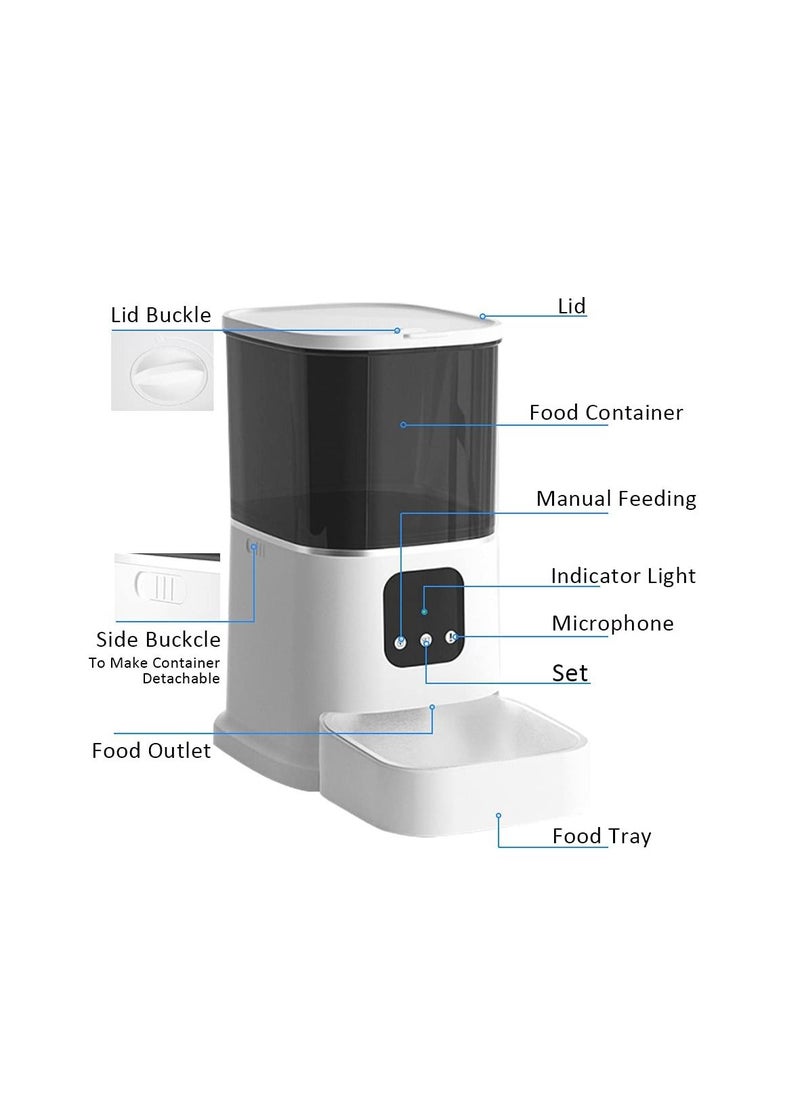 Arabest - Dog Food Dispenser WiFi APP Control 6L Auto Cat Feeder with Voice Recording Programmable Portion Control for Small Medium Large Puppy Kitten (White) - Image 1