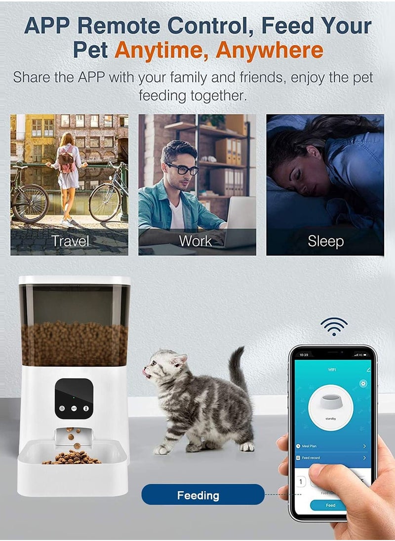 Arabest - Dog Food Dispenser WiFi APP Control 6L Auto Cat Feeder with Voice Recording Programmable Portion Control for Small Medium Large Puppy Kitten (White) - Image 1