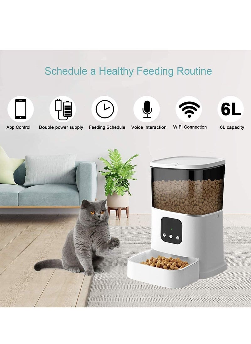 Arabest - Dog Food Dispenser WiFi APP Control 6L Auto Cat Feeder with Voice Recording Programmable Portion Control for Small Medium Large Puppy Kitten (White) - Image 1