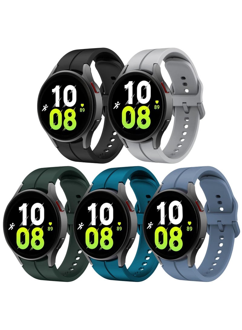 Sweet seven 5Pack Silicone Replacement Strap for Samsung Galaxy Watch 5 Pro 45mm, Galaxy Watch 4 40mm 44mm, Classic 42mm 46mm No Gap Replacement Strap with Colorful Buckle(Black/Grey/Blue/Blue/Green) - Image 1