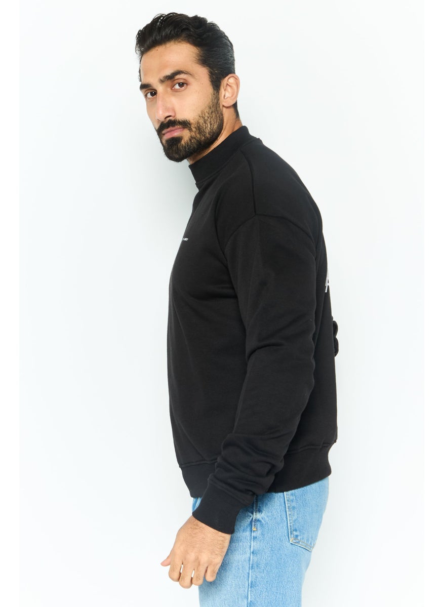 Night Addict Men Crew Neck Brand Logo Long Sleeves Sweatshirt, Black  - Image 3