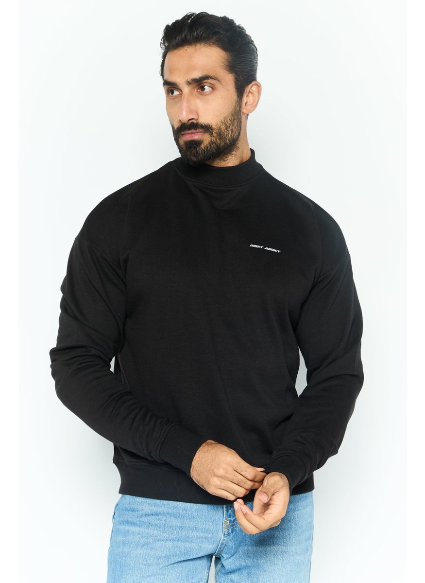 Night Addict Men Crew Neck Brand Logo Long Sleeves Sweatshirt, Black  - Image 1