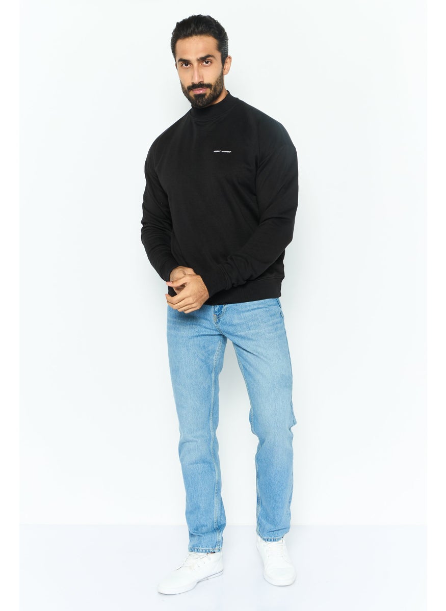 Night Addict Men Crew Neck Brand Logo Long Sleeves Sweatshirt, Black  - Image 2