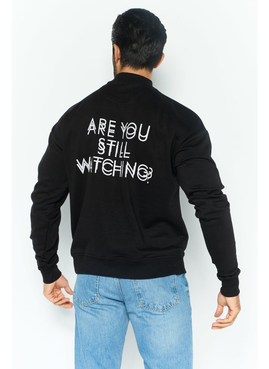 Night Addict Men Crew Neck Brand Logo Long Sleeves Sweatshirt, Black  - Image 4
