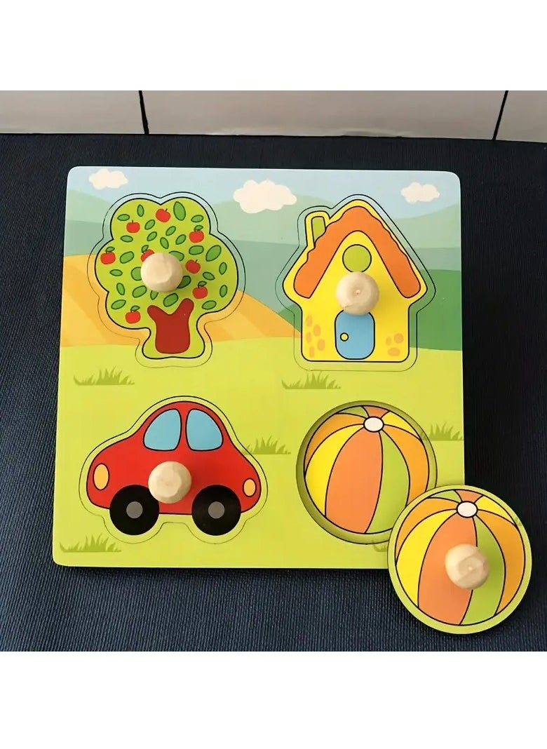 Generic 3D Wooden Puzzle Board – Early Learning House, Car, and Tree Cognition Toy for Toddlers, Hand Grabbing Educational Jigsaw, Durable Wooden Design for Ages 0-3 Years, Perfect Holiday Gift for Christmas, Halloween & More  - Image 2