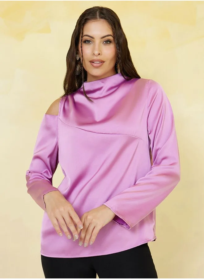 Styli Regular Fit Satin Cold Shoulder Blouse