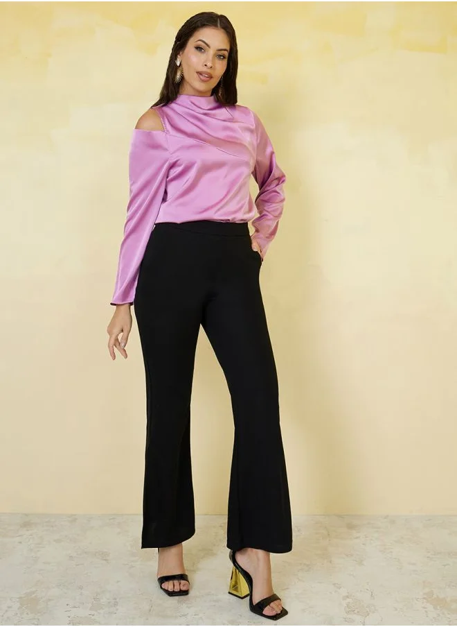 Styli Regular Fit Satin Cold Shoulder Blouse