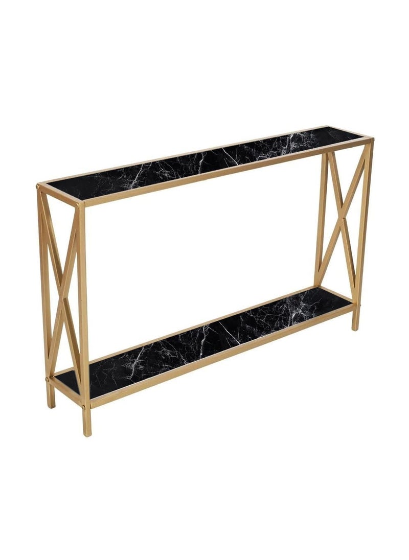 Meqstore Nesfur Engineered Wood with Metal Base Console Table for Hall Living Room Bedroom Balcony Two Tier Console Table for Home Decor Gold with Black Marble 