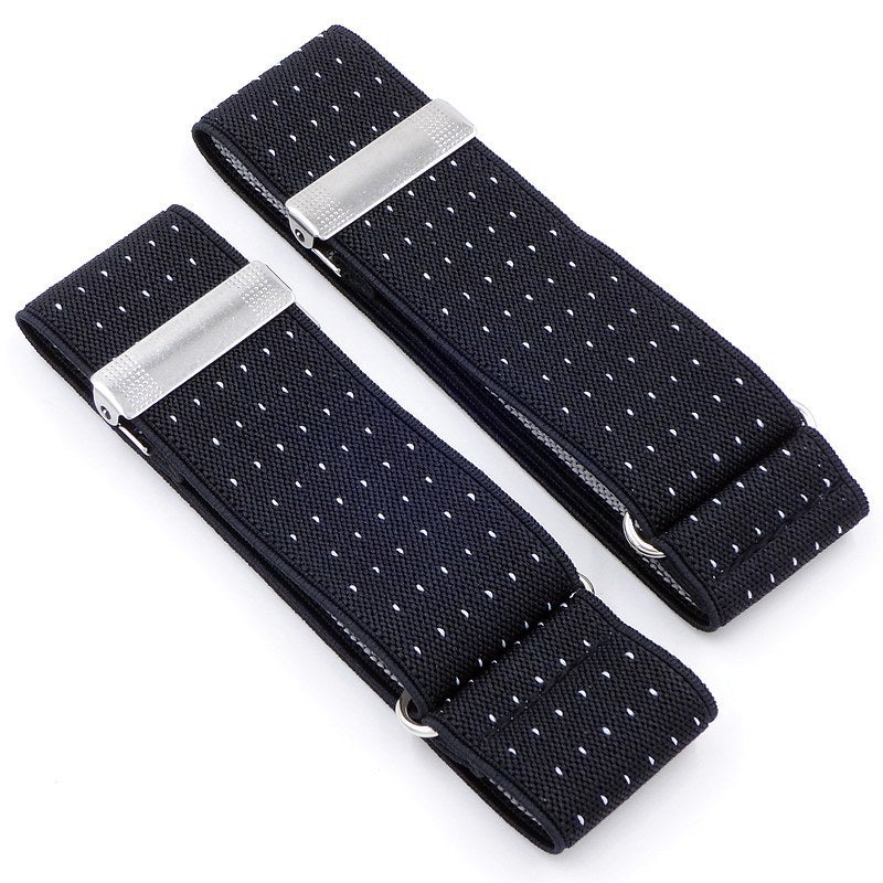 Soul-Calming Fabric Cufflinks Men Women Blazer Sleeve Bands White Dot on black background 