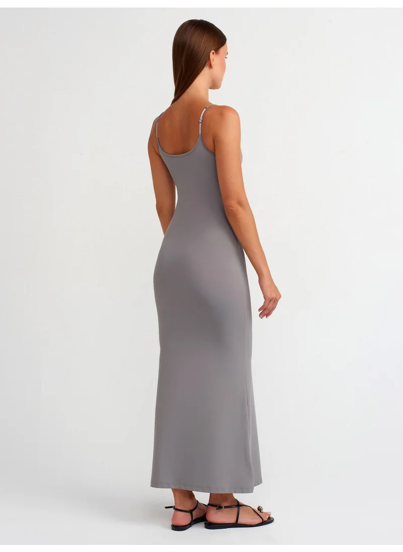 Dilvin 91175 Strappy Long Dress-Grey