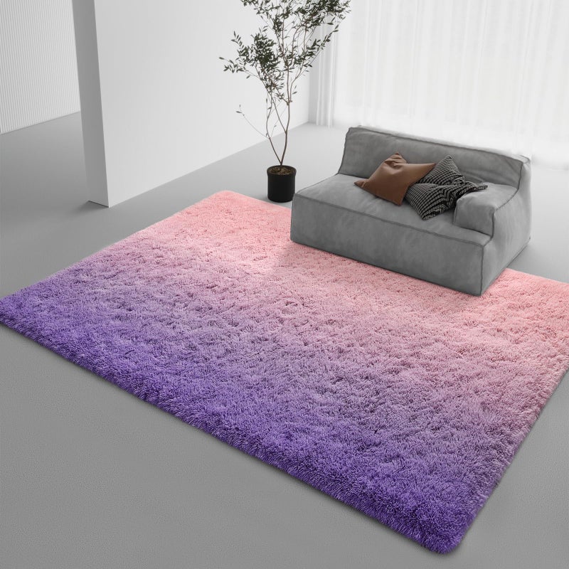 DweIke Luxury Fluffy Kids Rugs for Living Room Bedroom, 4x6 Feet Shaggy Pink and Purple Area Rug for Girls Boys, Upgrade Plush Non-Slip and Washable Colorful Fuzzy Carpet for Dorm Nursery Decor - Image 3