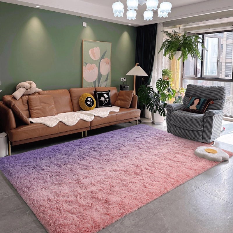 DweIke Luxury Fluffy Kids Rugs for Living Room Bedroom, 4x6 Feet Shaggy Pink and Purple Area Rug for Girls Boys, Upgrade Plush Non-Slip and Washable Colorful Fuzzy Carpet for Dorm Nursery Decor - Image 5