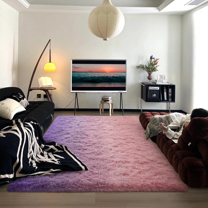 DweIke Luxury Fluffy Kids Rugs for Living Room Bedroom, 4x6 Feet Shaggy Pink and Purple Area Rug for Girls Boys, Upgrade Plush Non-Slip and Washable Colorful Fuzzy Carpet for Dorm Nursery Decor - Image 4