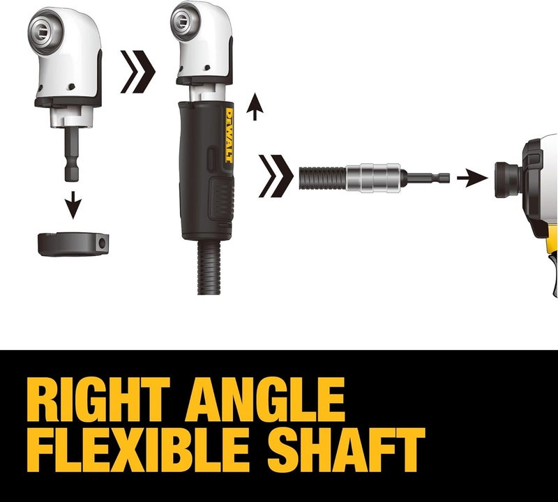 DEWALT FLEXTORQ Right Angle Drill Attachment, 4-in-1 System, 12-Inch Compact, Straight Flexible Shaft 90 Degree Drill Adapter (DWAMRASETFT) - Image 5
