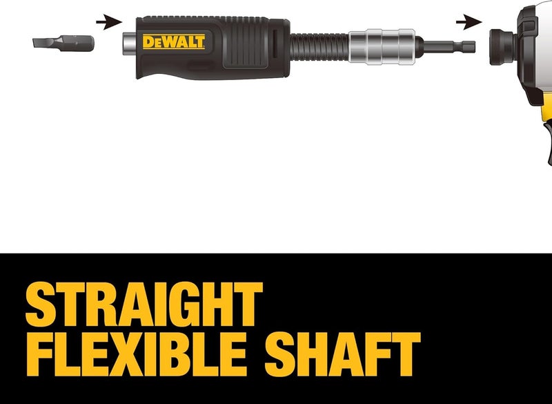 DEWALT FLEXTORQ Right Angle Drill Attachment, 4-in-1 System, 12-Inch Compact, Straight Flexible Shaft 90 Degree Drill Adapter (DWAMRASETFT) - Image 4