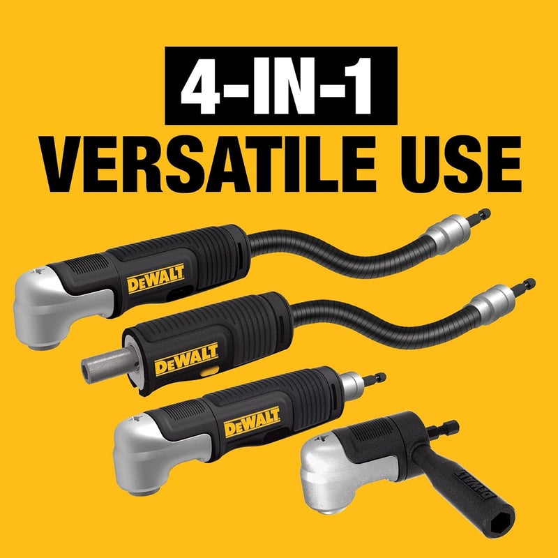 DEWALT FLEXTORQ Right Angle Drill Attachment, 4-in-1 System, 12-Inch Compact, Straight Flexible Shaft 90 Degree Drill Adapter (DWAMRASETFT) - Image 3