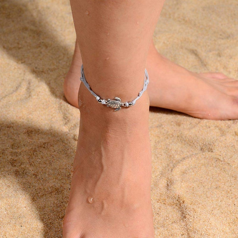 SUNSH 2Pcs Sea Turtle Anklets Bracelets for Teen Girls Kids Couple Women BFF Adjustable Friendship Wish Card Handmade Rope Anklet Jewelry Gifts - Image 5