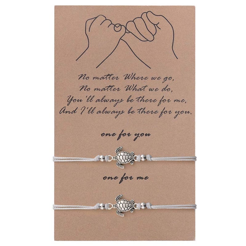 SUNSH 2Pcs Sea Turtle Anklets Bracelets for Teen Girls Kids Couple Women BFF Adjustable Friendship Wish Card Handmade Rope Anklet Jewelry Gifts - Image 1