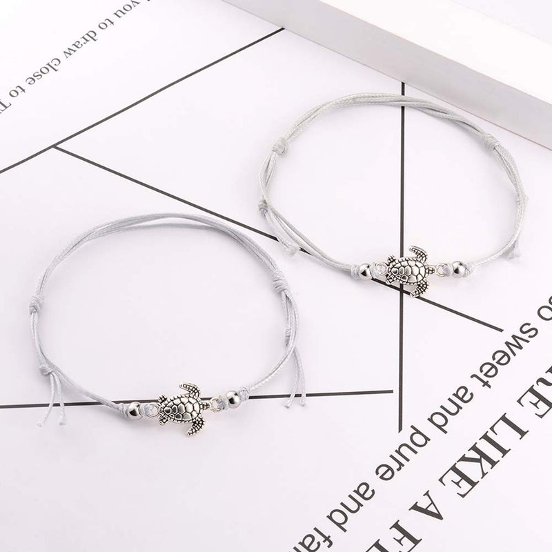 SUNSH 2Pcs Sea Turtle Anklets Bracelets for Teen Girls Kids Couple Women BFF Adjustable Friendship Wish Card Handmade Rope Anklet Jewelry Gifts - Image 3