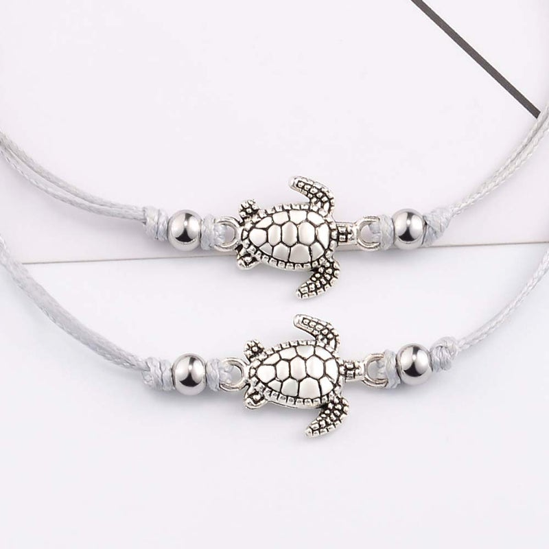 SUNSH 2Pcs Sea Turtle Anklets Bracelets for Teen Girls Kids Couple Women BFF Adjustable Friendship Wish Card Handmade Rope Anklet Jewelry Gifts - Image 2