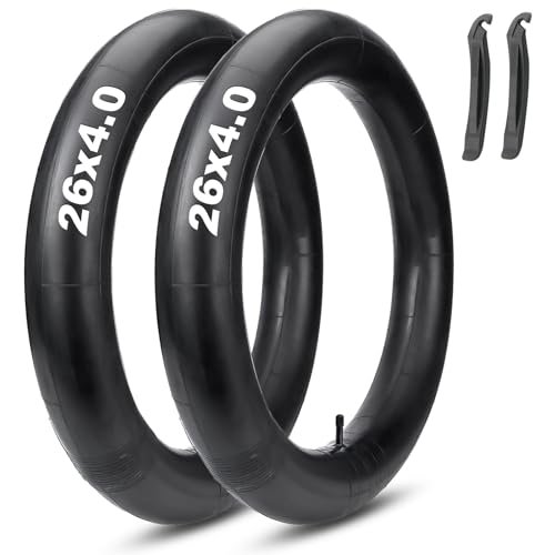 MOHEGIA 26x4 Fat Tire Bike Tubes: MOHEGIA 2 Pack 26x4.0 Electric Fat Bicycle Inner Tubes AV 32mm Schrader Valve,Premium Butyl Rubber Replacement Tubes with 2 Tire Levers - Image 1