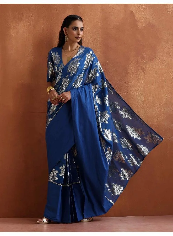 trueBrowns Blue Metallic Ready To Wear Saree