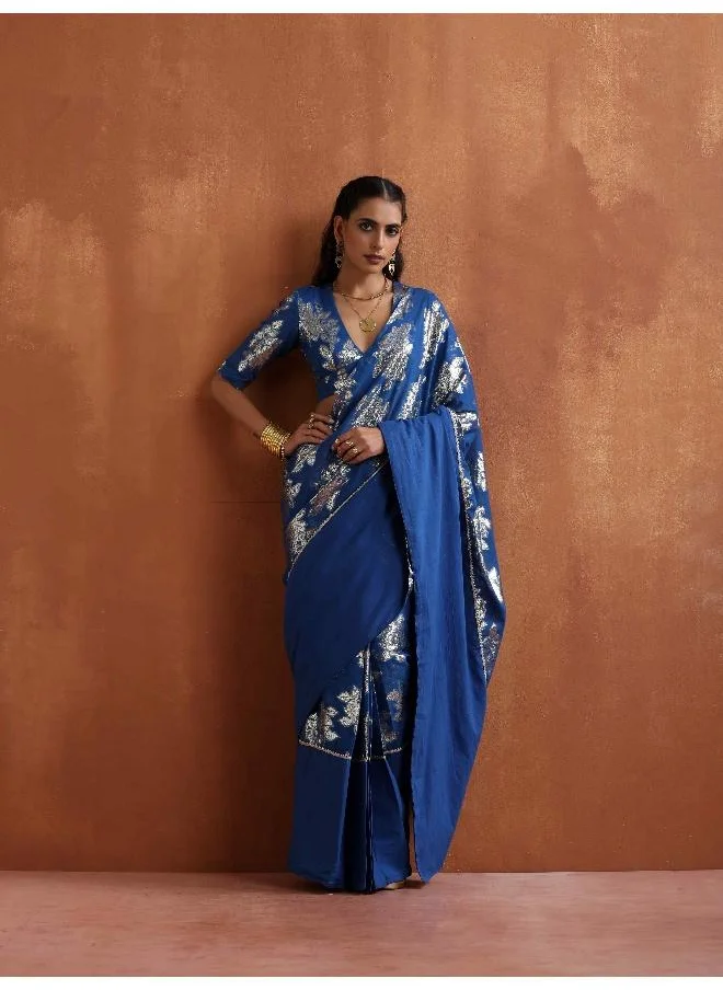 ترو برونز trueBrowns Blue Metallic Ready To Wear Saree