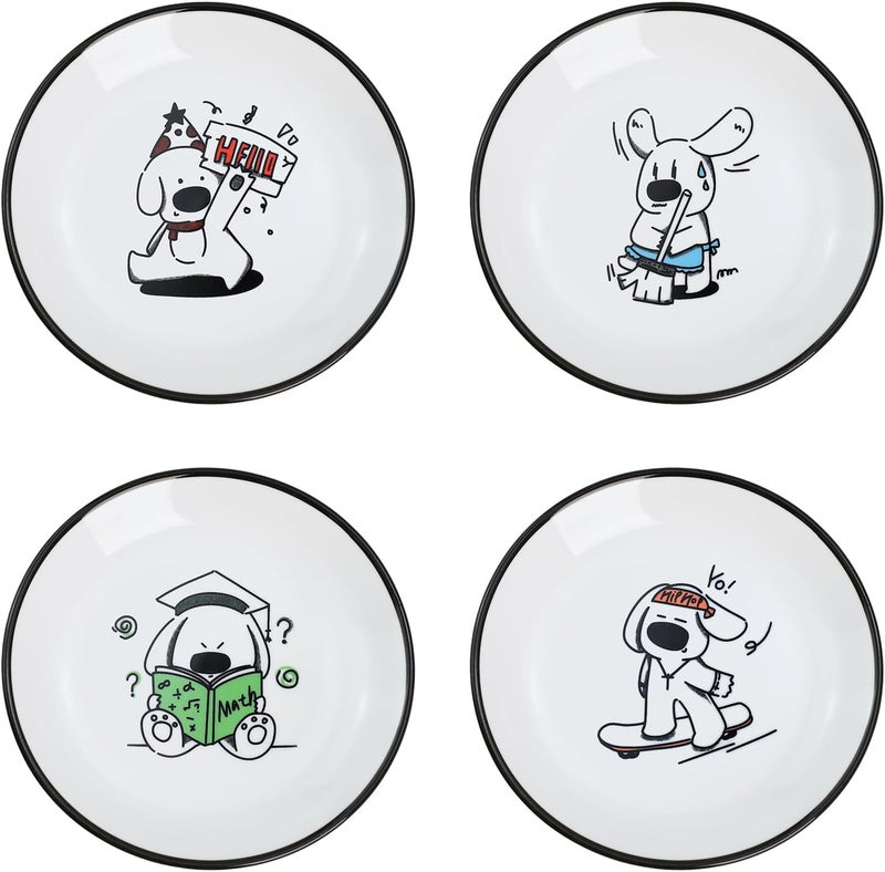SOCOSY Cute Cartoon Cool Dog Pattern Ceramic Seasoning Dishes Sauce Dish Sushi Dipping Bowl Appetizer Plates Tea Bag Holder Serving Dish for Kitchen 5 Inch Set of 4  - Image 1