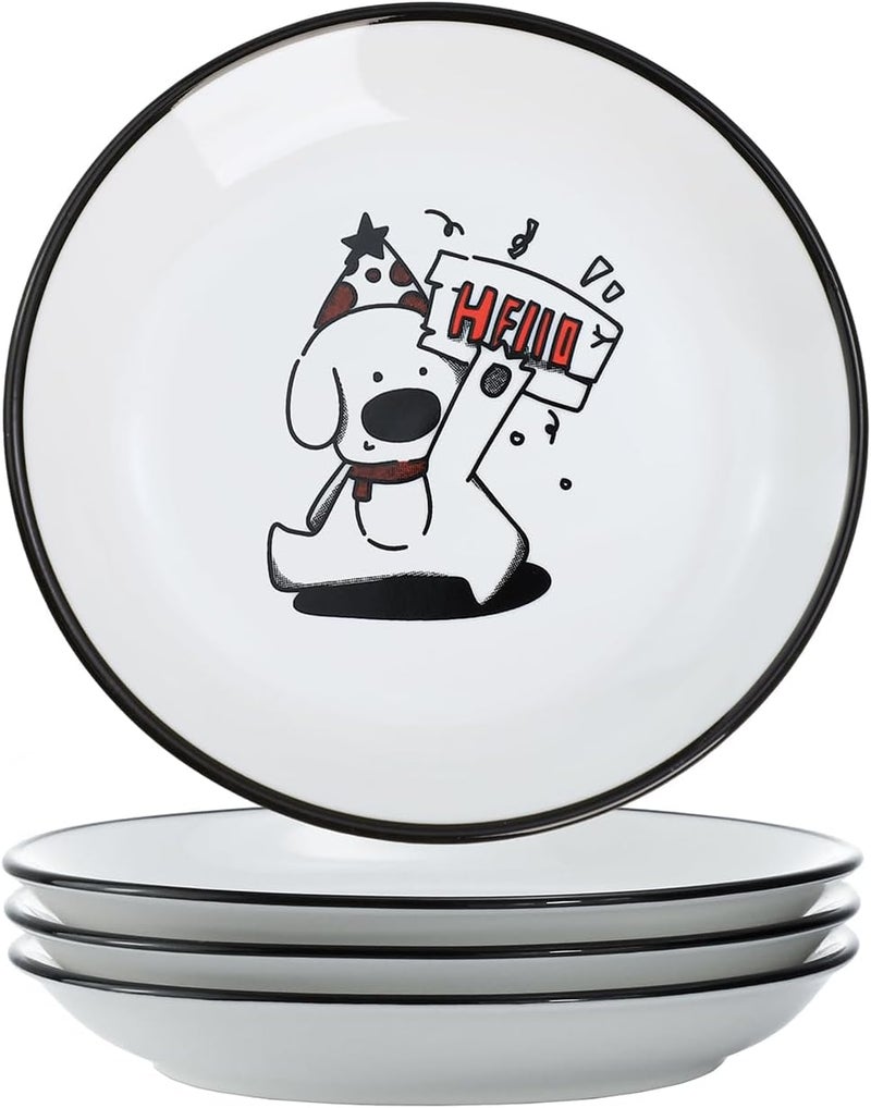 SOCOSY Cute Cartoon Cool Dog Pattern Ceramic Seasoning Dishes Sauce Dish Sushi Dipping Bowl Appetizer Plates Tea Bag Holder Serving Dish for Kitchen 5 Inch Set of 4  - Image 2
