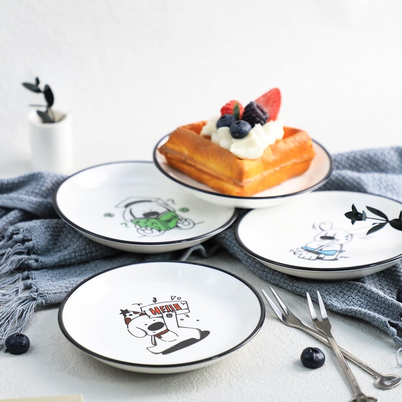 SOCOSY Cute Cartoon Cool Dog Pattern Ceramic Seasoning Dishes Sauce Dish Sushi Dipping Bowl Appetizer Plates Tea Bag Holder Serving Dish for Kitchen 5 Inch Set of 4  - Image 4