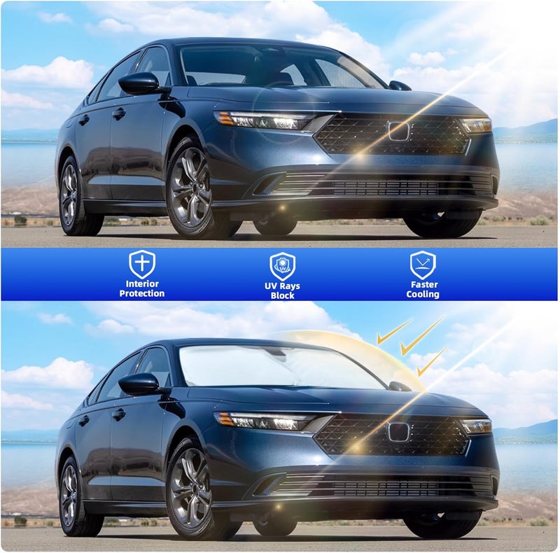 FSHAANY'S Windshield Sun Shade for Honda Accord 2023-2025, Front Window Shades Custom Fit for Accord, Foldable Car Sun Shield with Steering Wheel Sunshade to Block UV Keep Car Cool - Image 4
