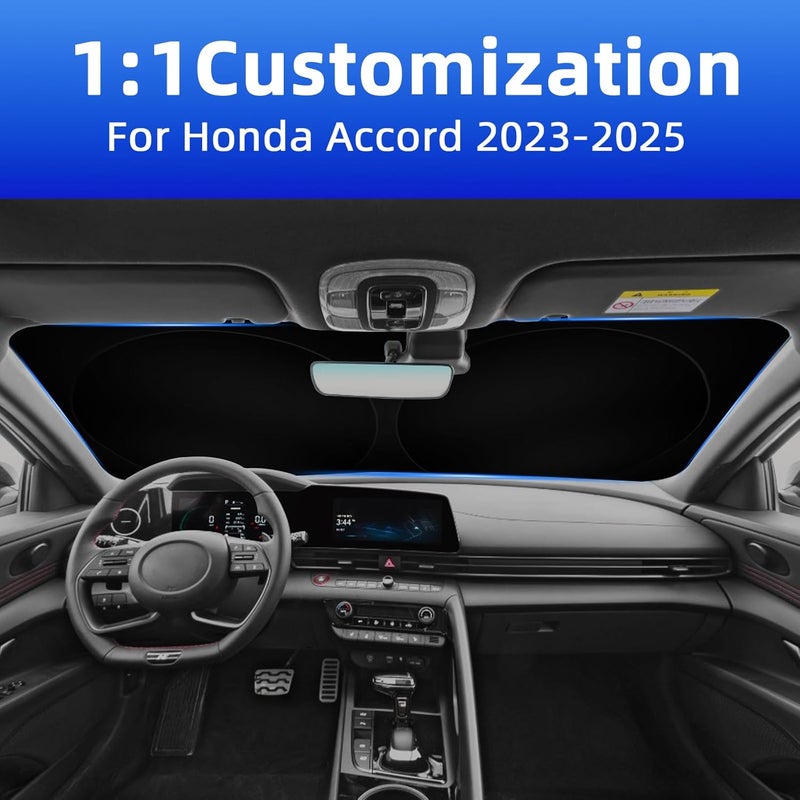 FSHAANY'S Windshield Sun Shade for Honda Accord 2023-2025, Front Window Shades Custom Fit for Accord, Foldable Car Sun Shield with Steering Wheel Sunshade to Block UV Keep Car Cool - Image 2