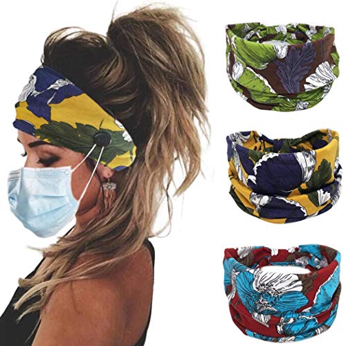 Bohend Boho Button Headband Wide Stretchy Daily Use Knotted Headwear Sport Athletic Yoga Gym Hair Accessories for Women and Girls(3pcs) (L) - Image 1