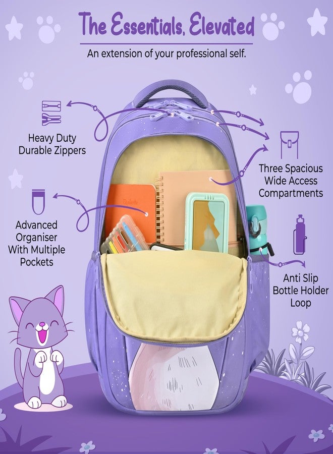 Gear Cutie Cat 17"/27L Large Water Resistant School Bag | Casual Backpack | Daypack | Travel Backpack | Kids Bag for Boys/Girls (Lavender - Pink) - Image 4