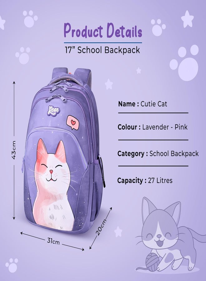 Gear Cutie Cat 17"/27L Large Water Resistant School Bag | Casual Backpack | Daypack | Travel Backpack | Kids Bag for Boys/Girls (Lavender - Pink) - Image 2