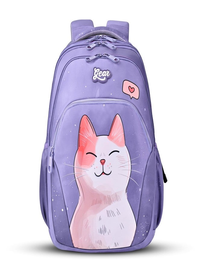 Gear Cutie Cat 17"/27L Large Water Resistant School Bag | Casual Backpack | Daypack | Travel Backpack | Kids Bag for Boys/Girls (Lavender - Pink) - Image 1