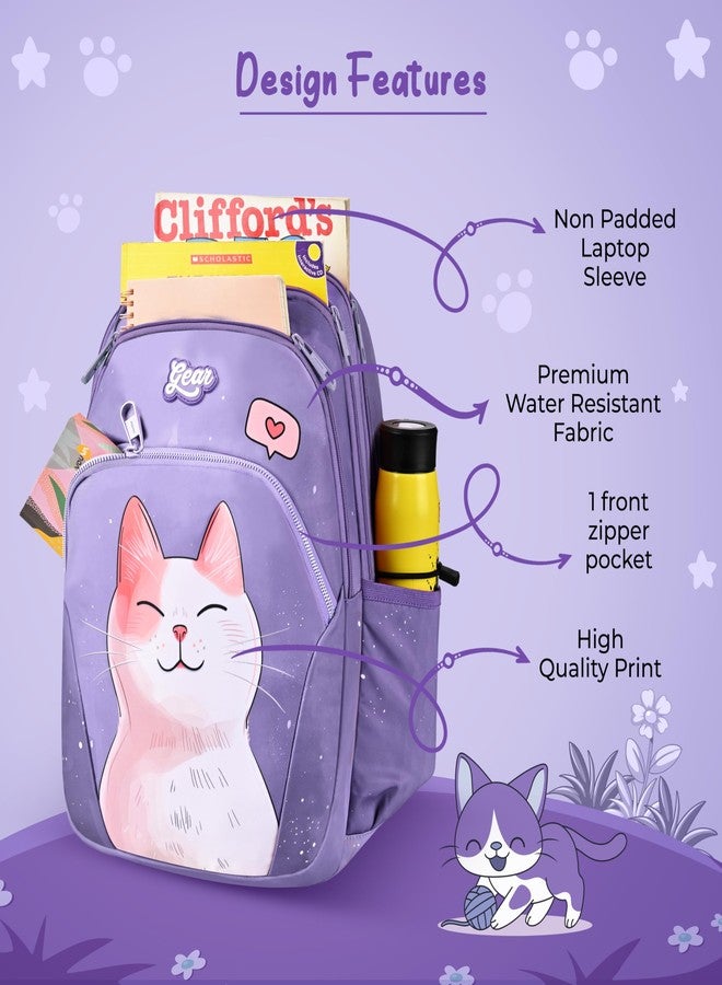 Gear Cutie Cat 17"/27L Large Water Resistant School Bag | Casual Backpack | Daypack | Travel Backpack | Kids Bag for Boys/Girls (Lavender - Pink) - Image 3