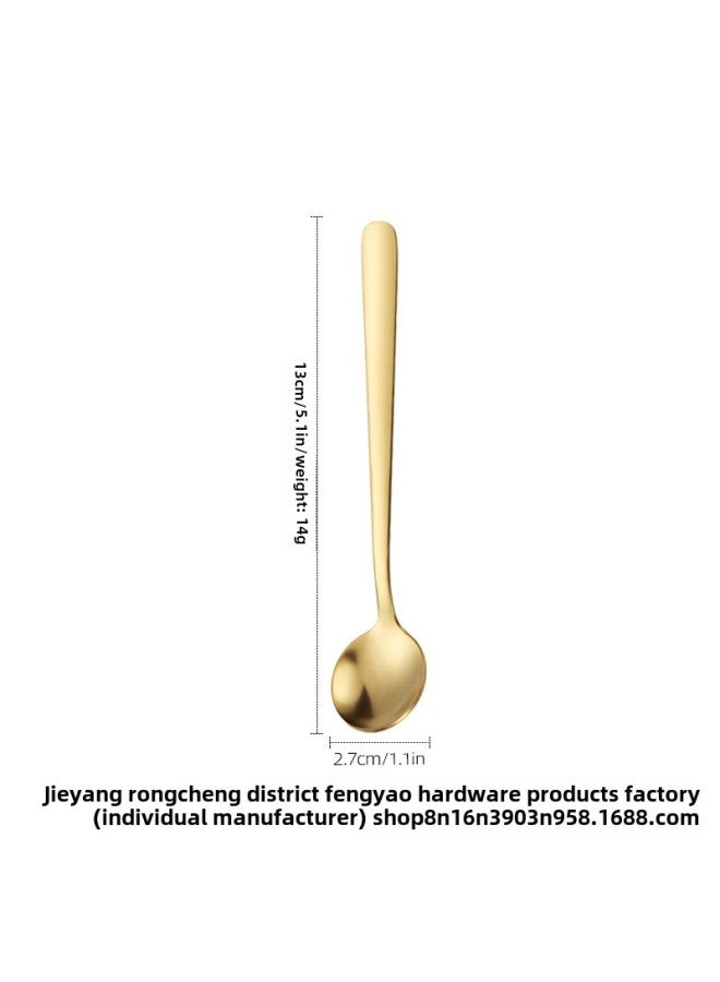 Add Logo Special Small Spoon 304 Stainless Steel Seasoning Spoon Salt Spoon Golden Small Spoon Coffee Spoon Small Round Spoon-Specifications:304 Gold 13cm  - Image 1