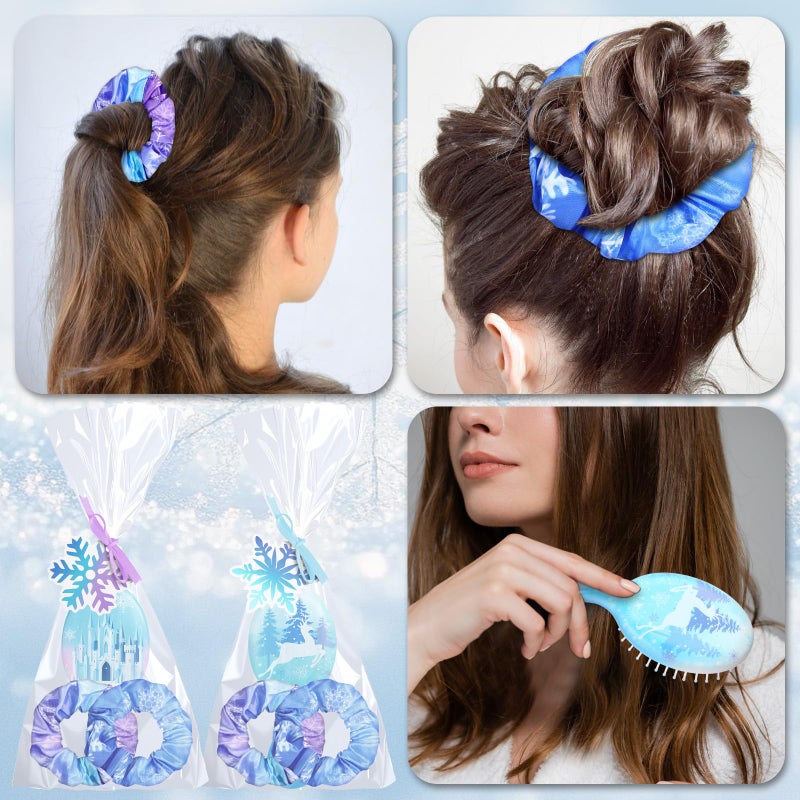Vesici 12 Set Snowflake Castle Gifts Winter Iced Snowflake Party Favors Castle Hairbrush Scrunchies Card Winter Hair Accessories Gift Set for Birthday Rewards Party Favor (Snow) - Image 5