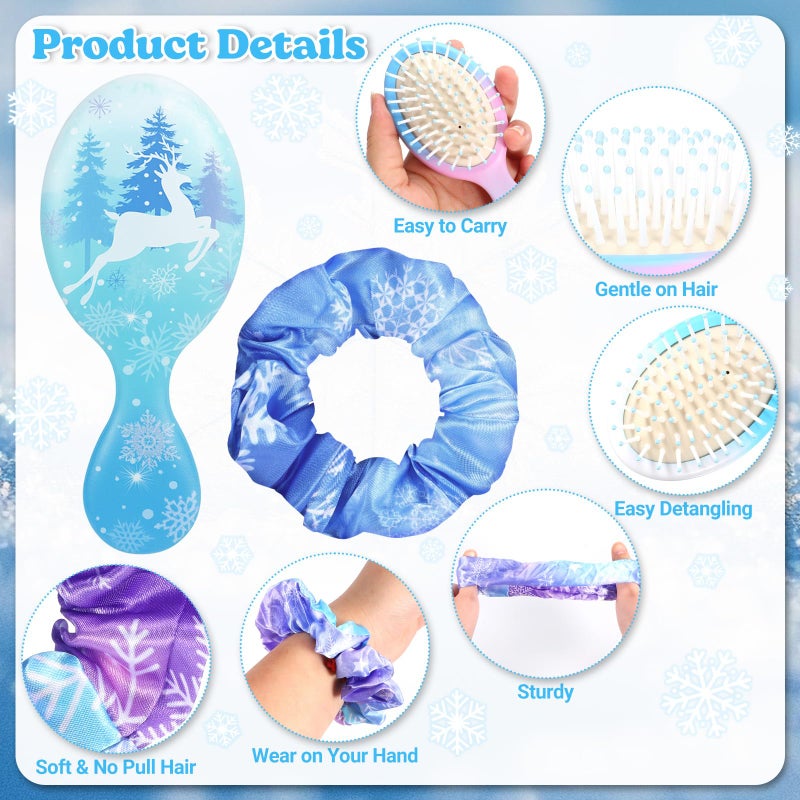 Vesici 12 Set Snowflake Castle Gifts Winter Iced Snowflake Party Favors Castle Hairbrush Scrunchies Card Winter Hair Accessories Gift Set for Birthday Rewards Party Favor (Snow) - Image 2